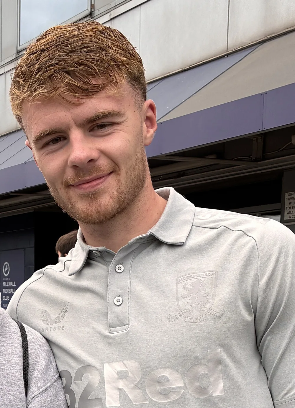Tommy Conway looking at the camera in Middlesbrough training wear after a match.